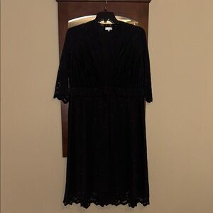 Kiyonna Black Lace Midi Dress with V-Neck